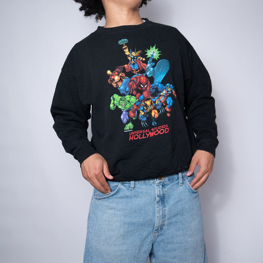 Vintage Marvel x Universal Studios Hollywood Sweatshirt – Superhero Squad Print - Größe XL