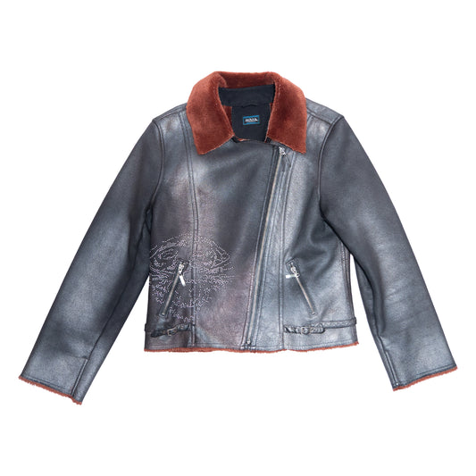 Von Dutch Tiger Biker Jacket – Faux Leather / Stud Detail - Größe XL