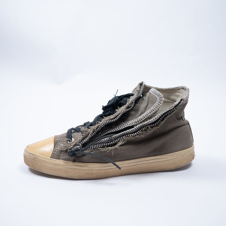 Saint Laurent Bedford High Top Sneaker Khaki – Destroyed Canvas-Look