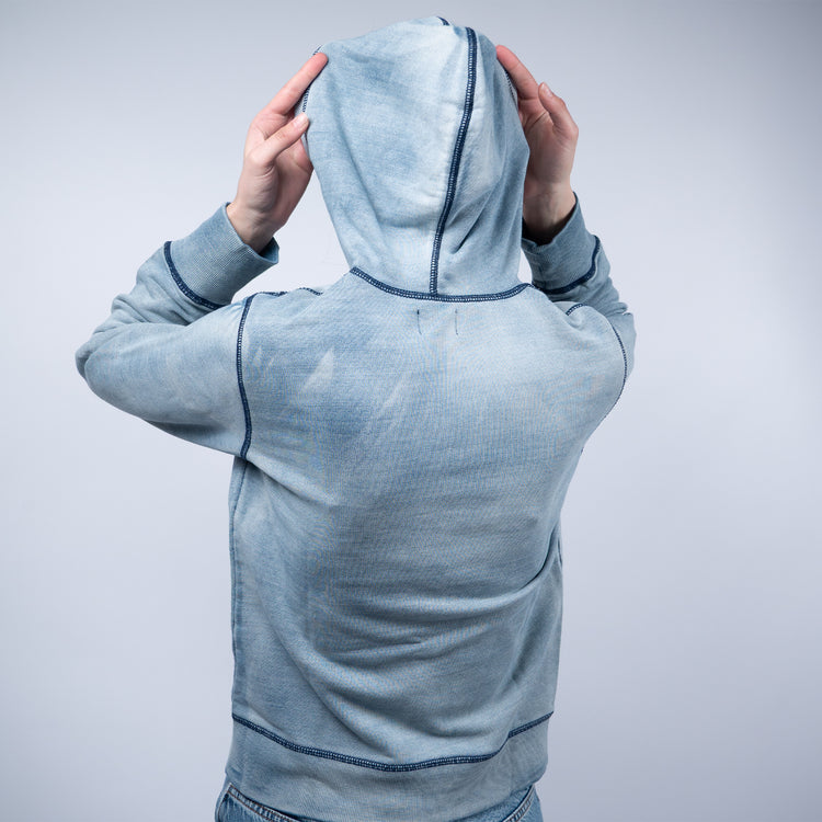 Diesel Full Zip Hoodie Damen – Mohawk Logo – Hellblau Vintage Wash – Größe S