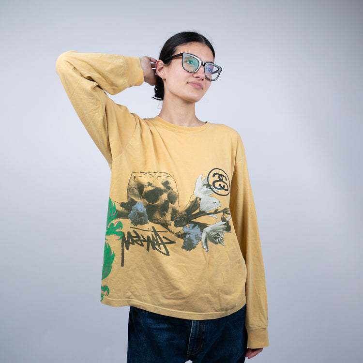 Stüssy Strike Longsleeve 'Honey' – Y2K Printshirt – Größe M