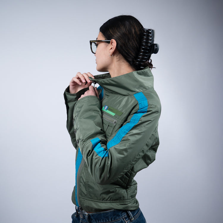 Diesel 2000s Biker Style Cropped Jacket – Olivgrün & Türkis – Größe M
