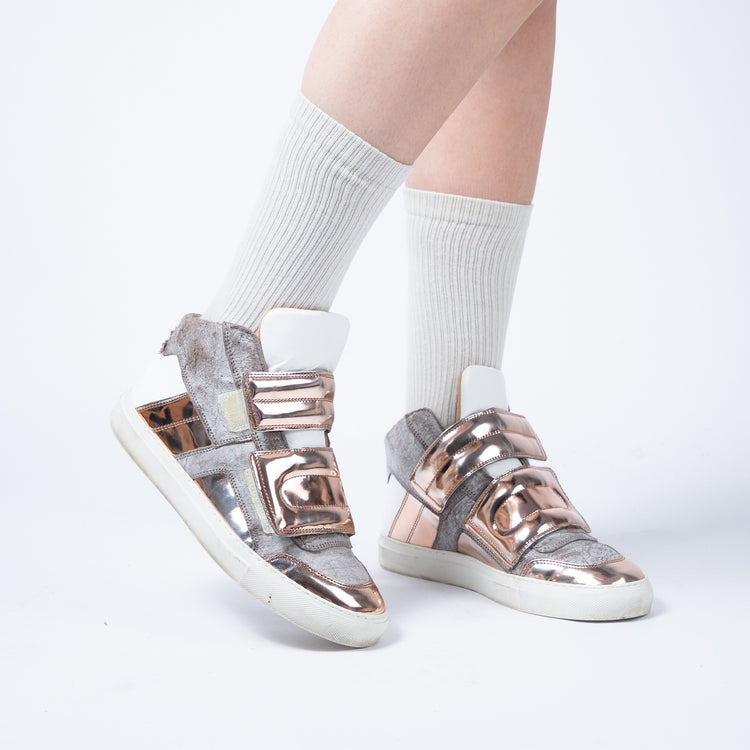 MM6 Maison Margiela High Top Sneaker – Metallic Roségold / Grau – Größe 38