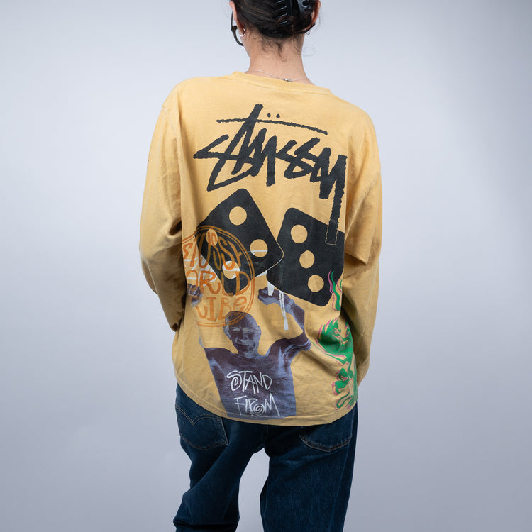 Stüssy Strike Longsleeve 'Honey' – Y2K Printshirt – Größe M