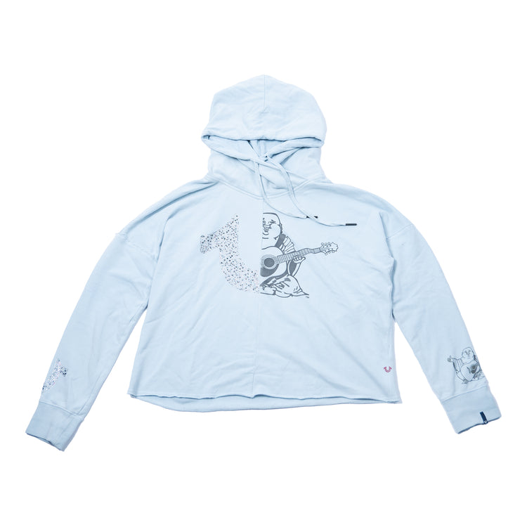 True Religion Buddha Crystal Hoodie – Babyblau – Größe L