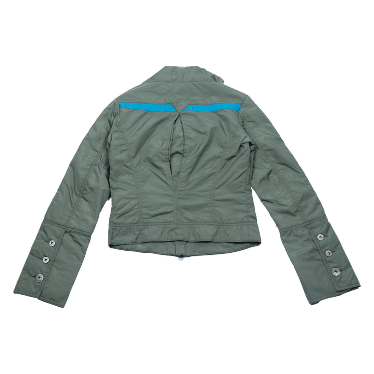 Diesel Biker Style Cropped Jacket – Olivgrün & Türkis – Größe M