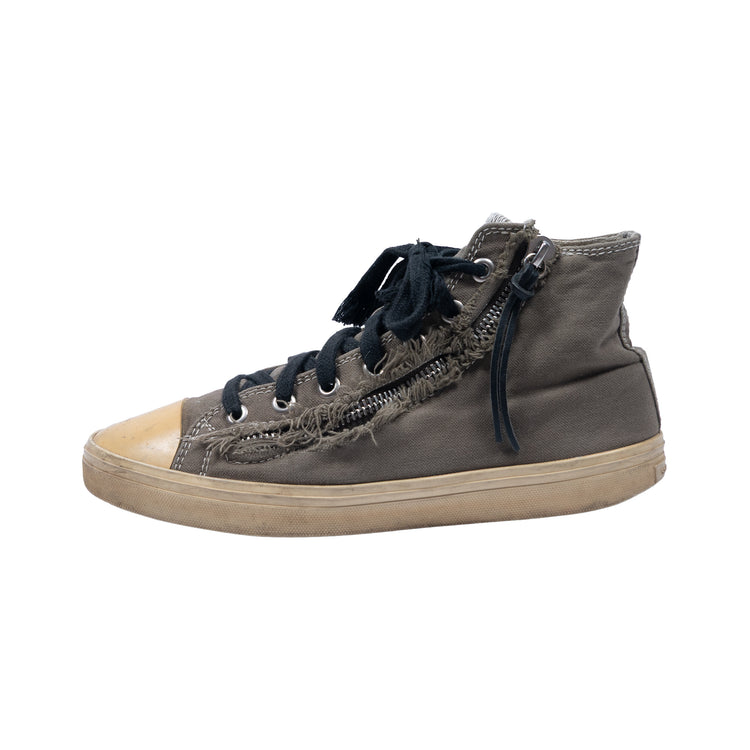Saint Laurent Bedford High Top Sneaker Khaki – Destroyed Canvas-Look