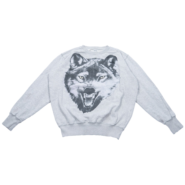 Diesel Vintage Sweatshirt – Graumeliert mit Wolfsmotiv – Größe L