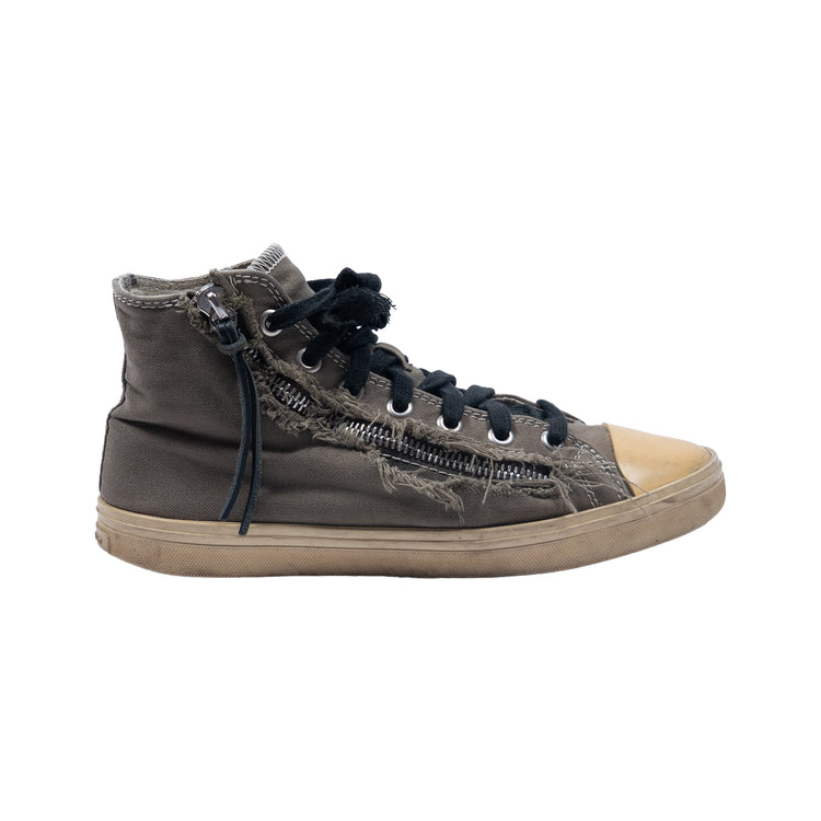 Saint Laurent Bedford High Top Sneaker Khaki – Destroyed Canvas-Look