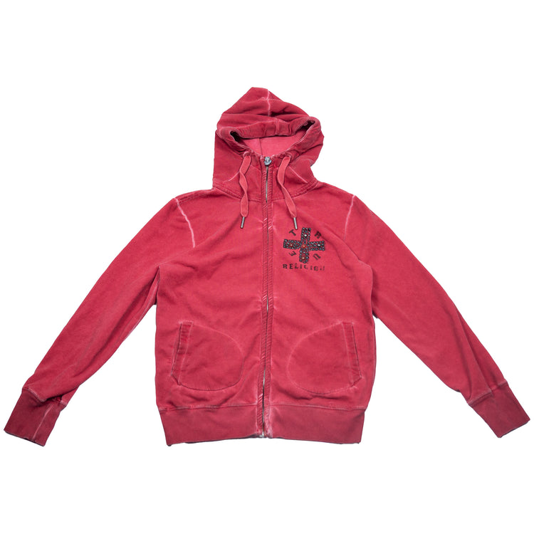 Vintage Y2K True Religion Zip Up Hoodie in Rot mit Strassdetails