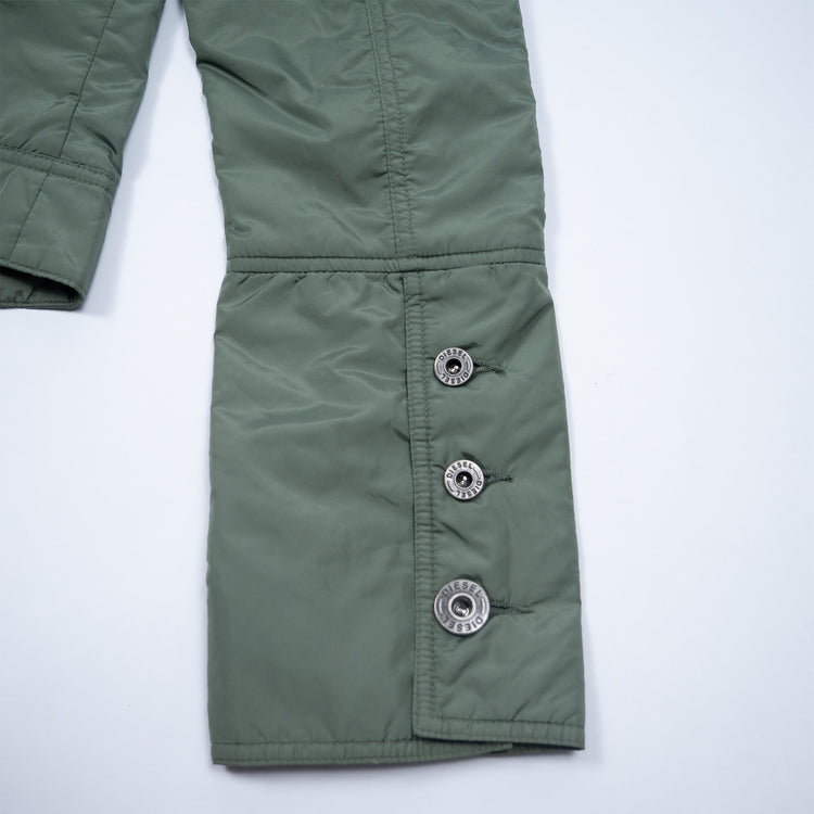 Diesel Biker Style Cropped Jacket – Olivgrün & Türkis – Größe M