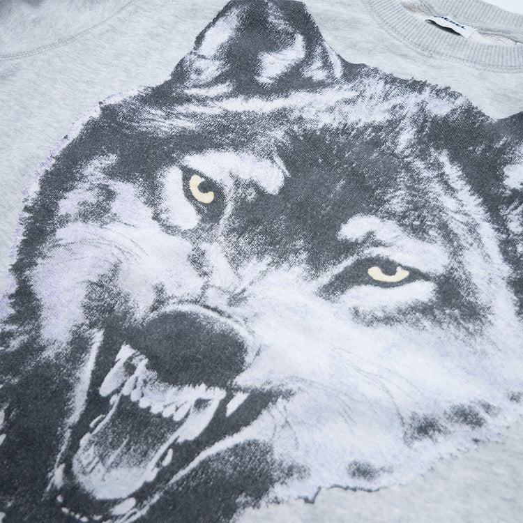 Diesel Vintage Sweatshirt – Graumeliert mit Wolfsmotiv – Größe L