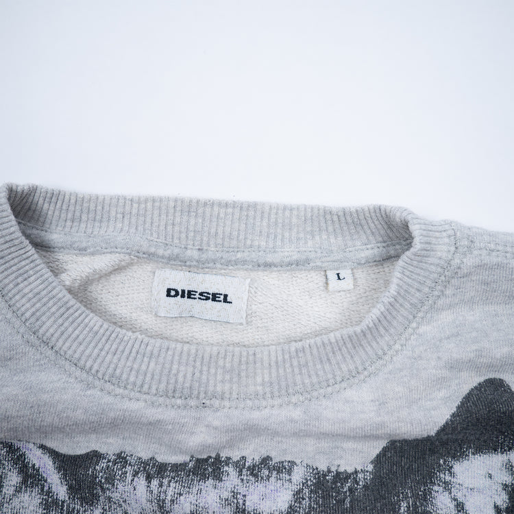 Diesel Vintage Sweatshirt – Graumeliert mit Wolfsmotiv – Größe L