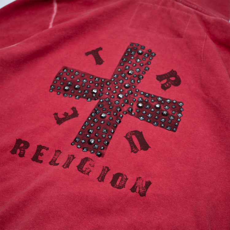 Vintage Y2K True Religion Zip Up Hoodie in Rot mit Strassdetails