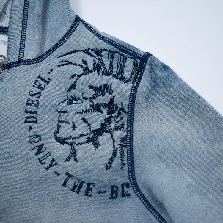 Diesel Damen Full Zip Hoodie – Hellblau Vintage Wash – Größe XL