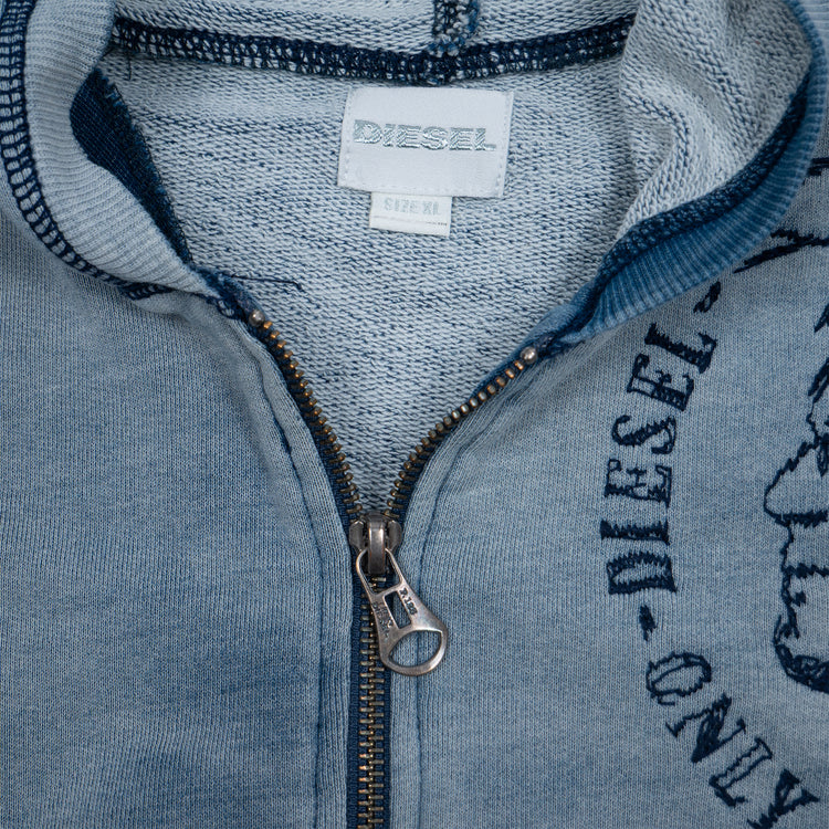 Diesel Damen Full Zip Hoodie – Hellblau Vintage Wash – Größe XL