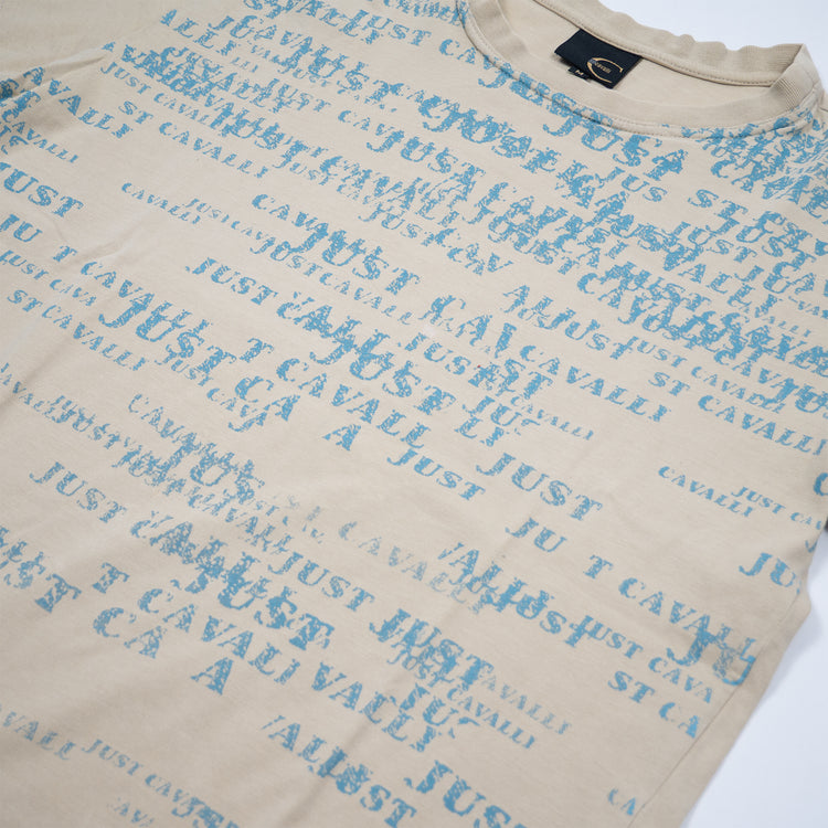 Just Cavalli Y2K Allover Logo T-Shirt Beige/Blau