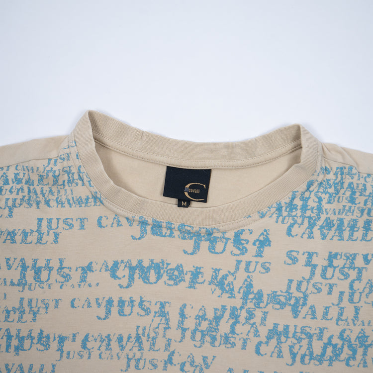 Just Cavalli Y2K Allover Logo T-Shirt Beige/Blau