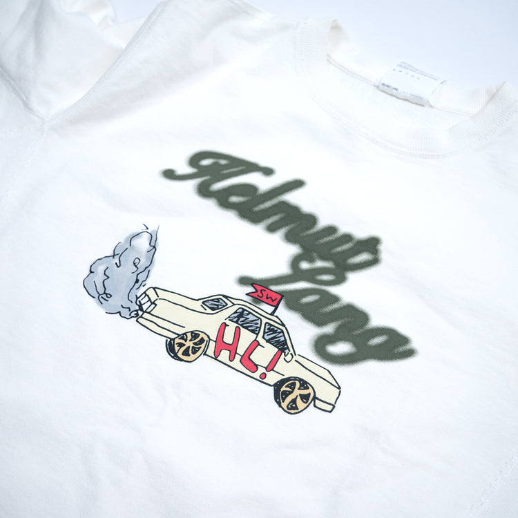 Helmut Lang × Saintwoods "Big Taxi" Logo Crewneck – Limited Streetwear Collab – Weiß – Größe L