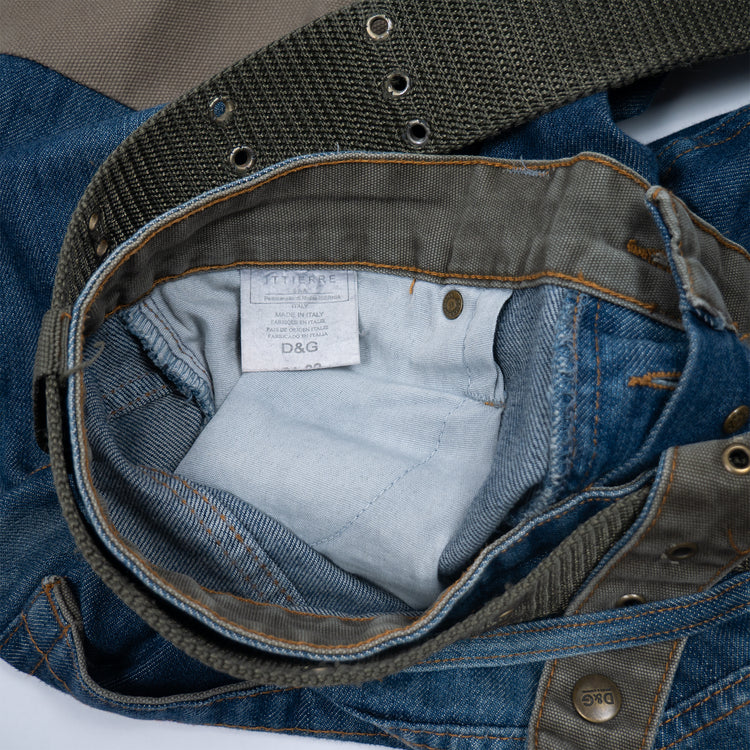 Dolce & Gabbana Hybrid Cargo Jeans – AW05 – Blau/Oliv – Y2K Military Style – Größe 34/32