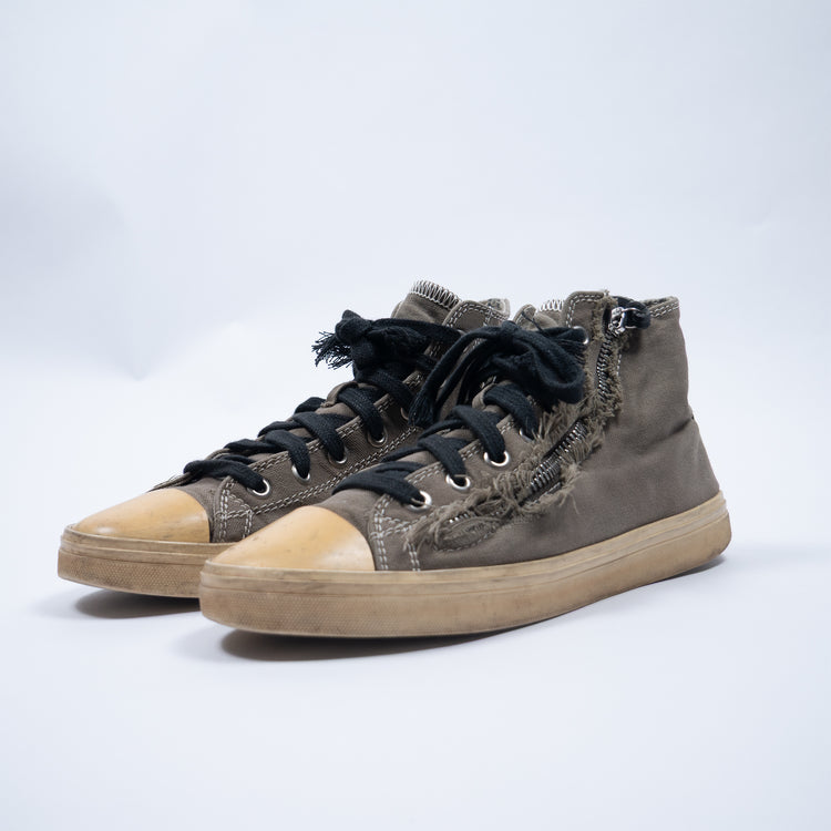 Saint Laurent Bedford High Top Sneaker Khaki – Destroyed Canvas-Look