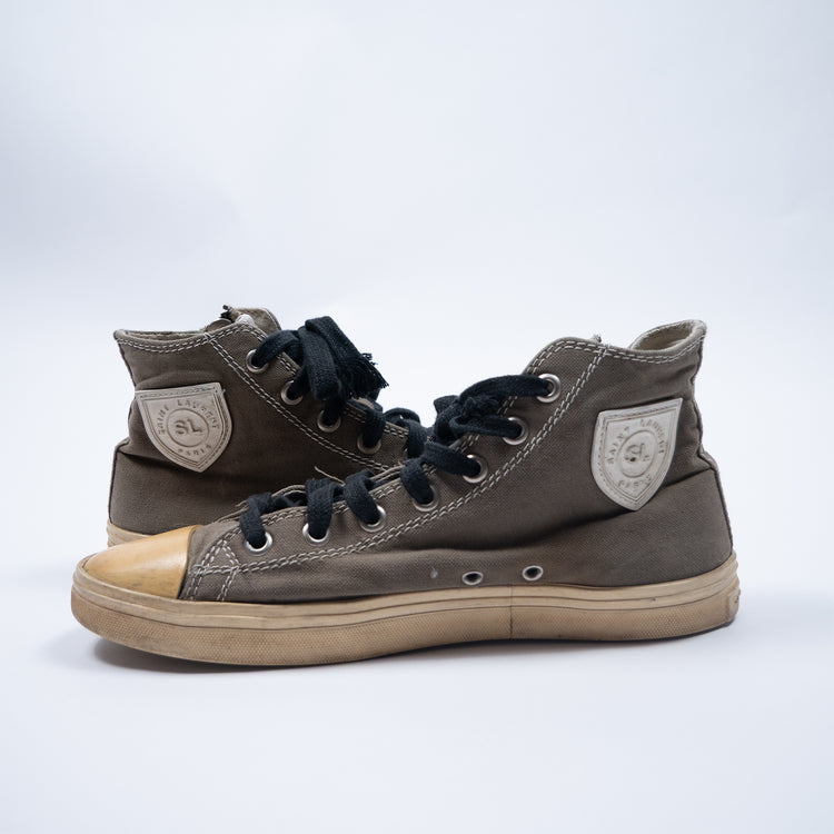 Saint Laurent Bedford High Top Sneaker Khaki – Destroyed Canvas-Look