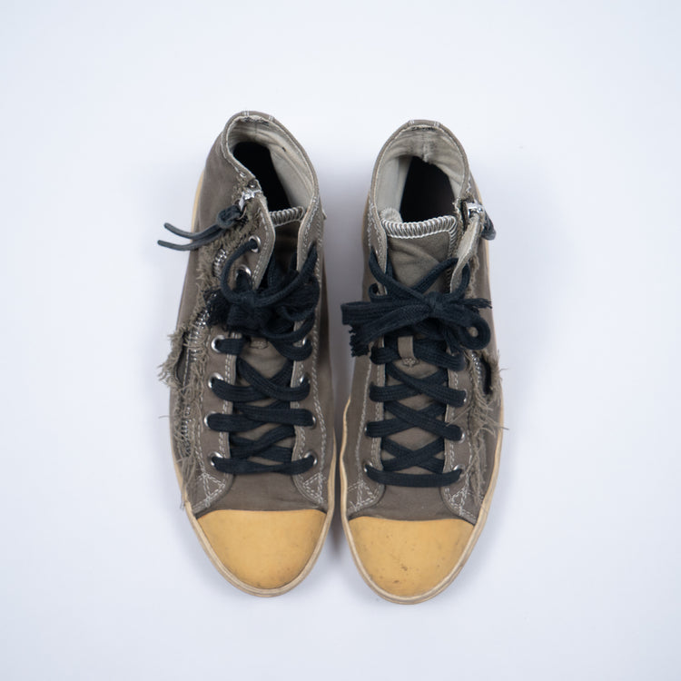 Saint Laurent Bedford High Top Sneaker Khaki – Destroyed Canvas-Look
