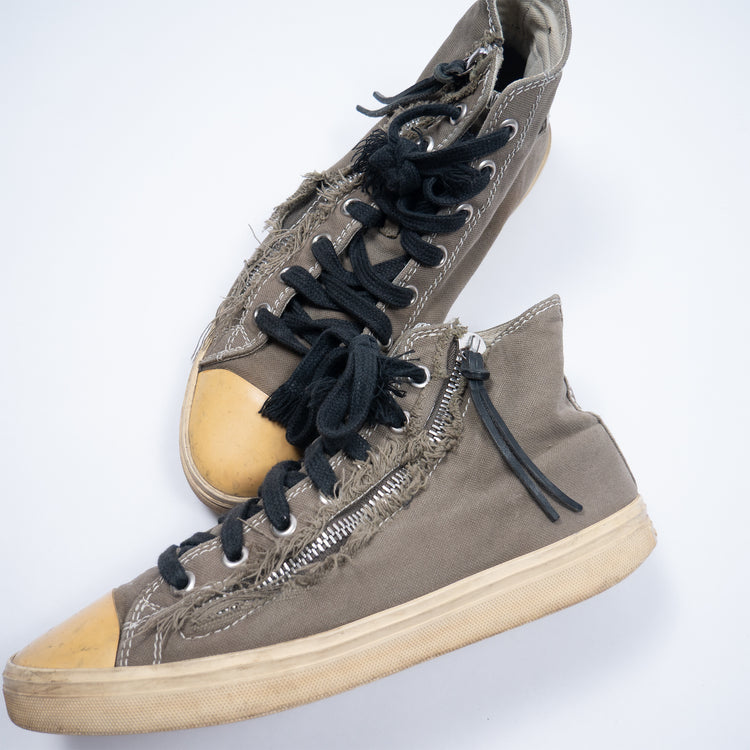 Saint Laurent Bedford High Top Sneaker Khaki – Destroyed Canvas-Look