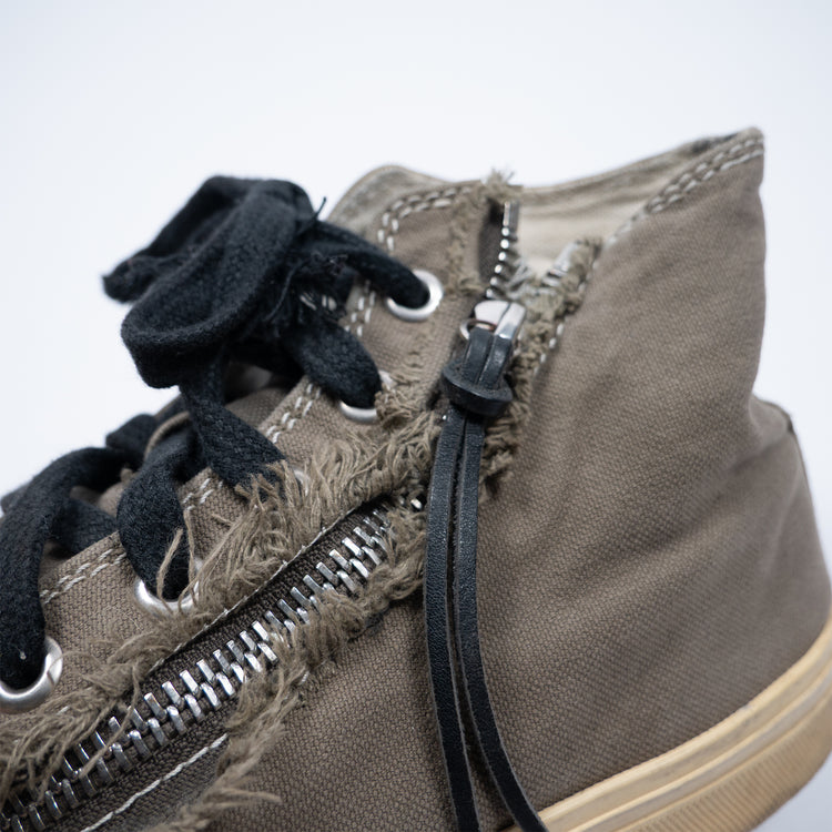 Saint Laurent Bedford High Top Sneaker Khaki – Destroyed Canvas-Look