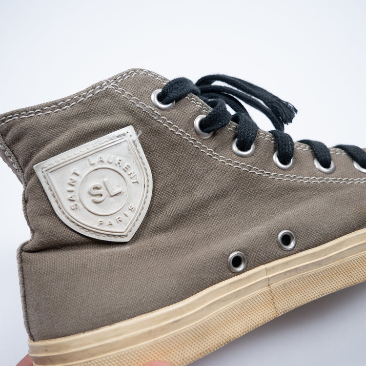 Saint Laurent Bedford High Top Sneaker Khaki – Destroyed Canvas-Look
