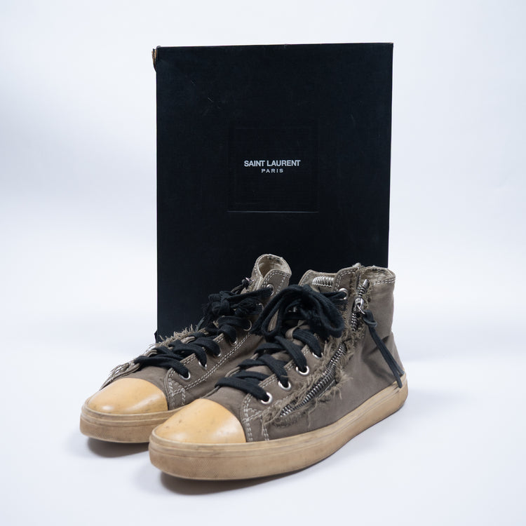 Saint Laurent Bedford High Top Sneaker Khaki – Destroyed Canvas-Look