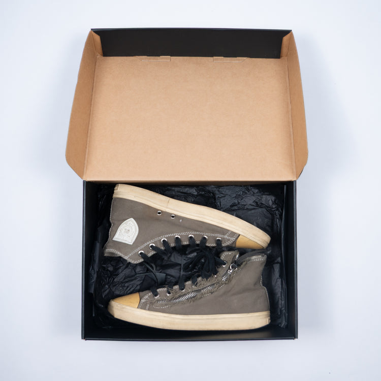 Saint Laurent Bedford High Top Sneaker Khaki – Destroyed Canvas-Look