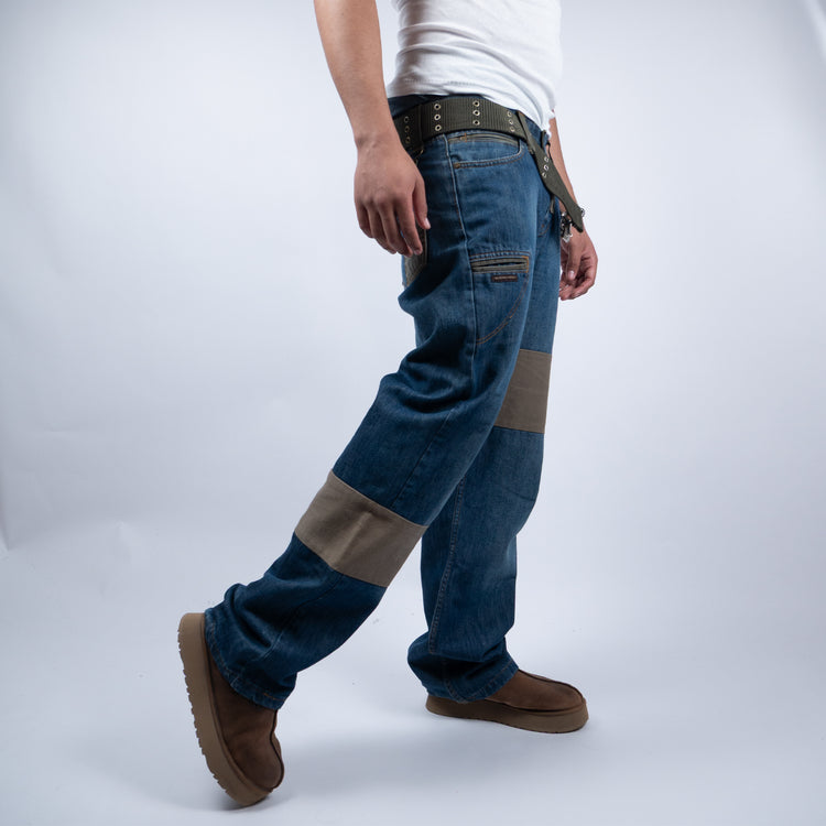 Dolce & Gabbana Hybrid Cargo Jeans – AW05 – Blau/Oliv – Y2K Military Style – Größe 34/32