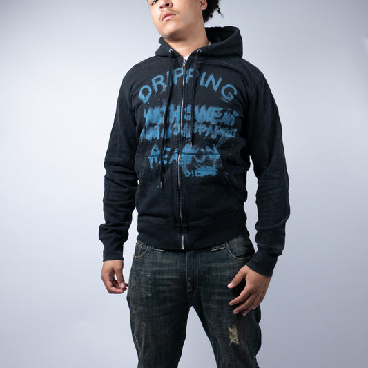 Diesel Grungy 2000s Full Zip Hoodie – Schwarz mit Print – Größe L