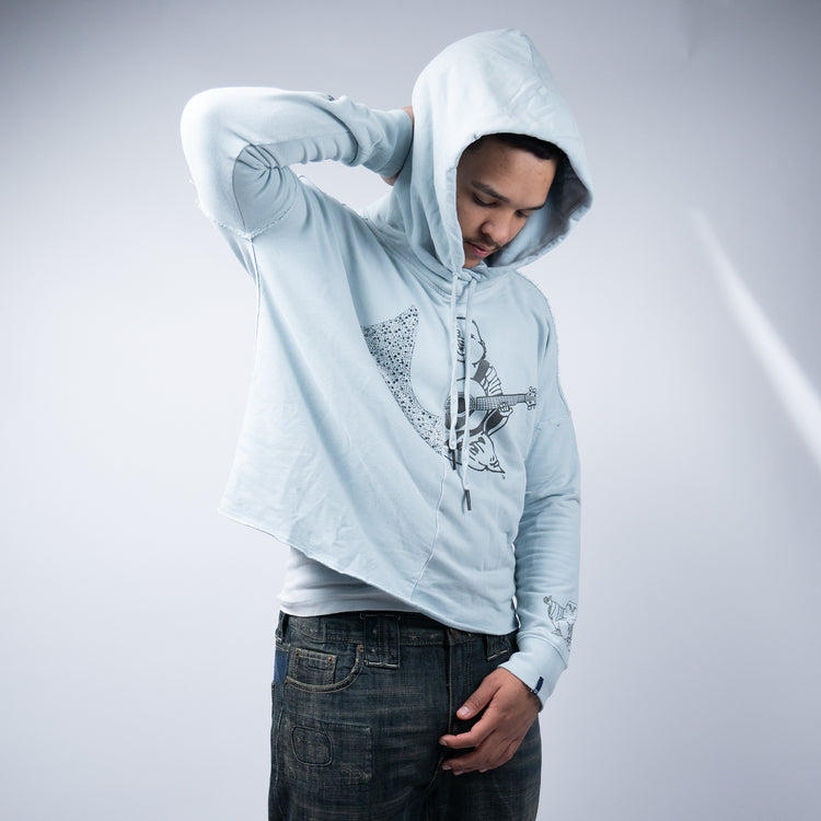 True Religion Buddha Crystal Hoodie – Babyblau – Größe L