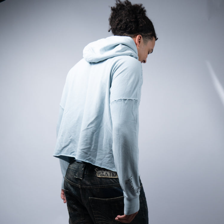 True Religion Buddha Crystal Hoodie – Babyblau – Größe L